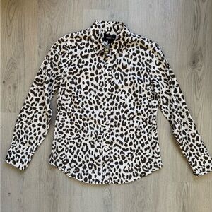 J. Crew Womens Perfect Leopard Print Button-Up Long Sleeve Linen Shirt 4 Petite